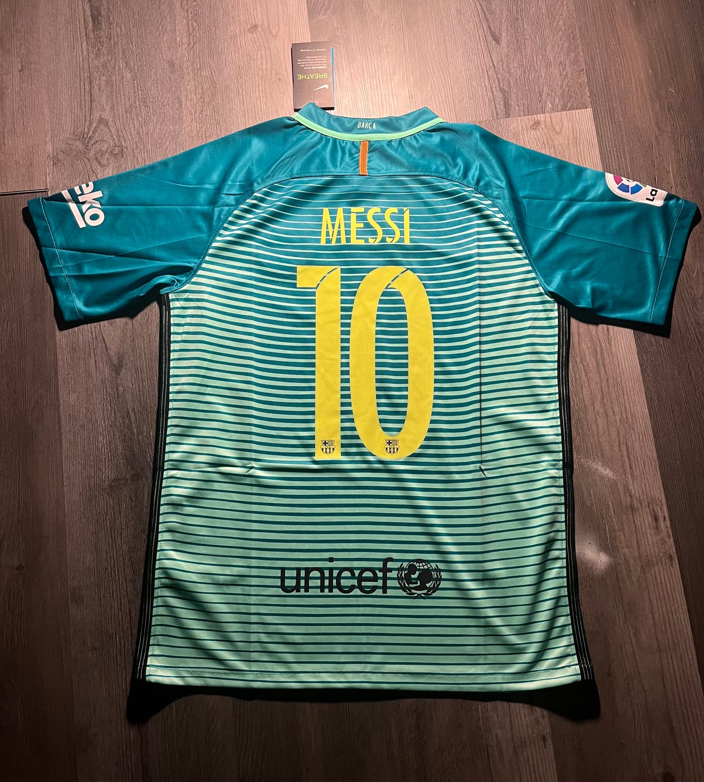 FC Barcelona 2016/17 Third Shirt, featuring the name and number of legendary Lionel Messi.