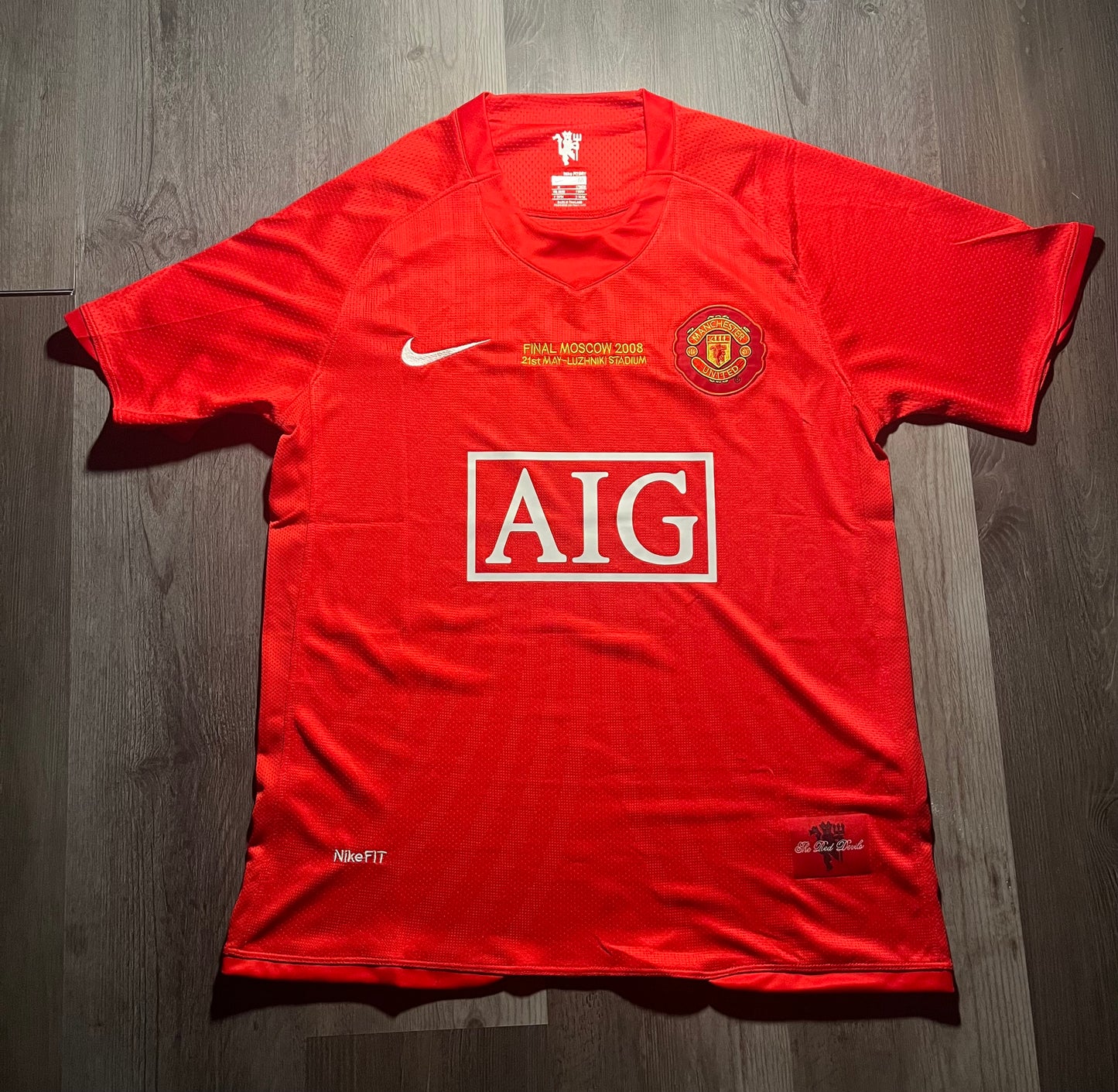 Cristiano Ronaldo Manchester United jersey, specifically a retro fan version of the 2007-2008 home shirt