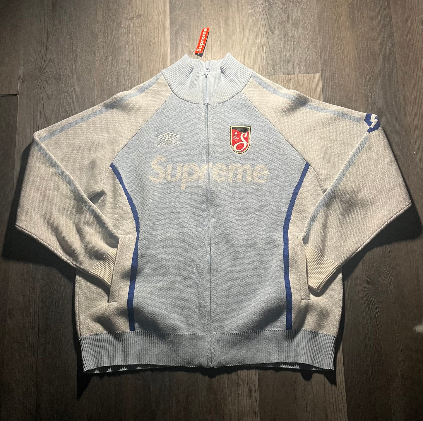 Supreme Umbro Zip Up Sweater, part of the Supreme Spring/Summer 2025 (SS25) collection