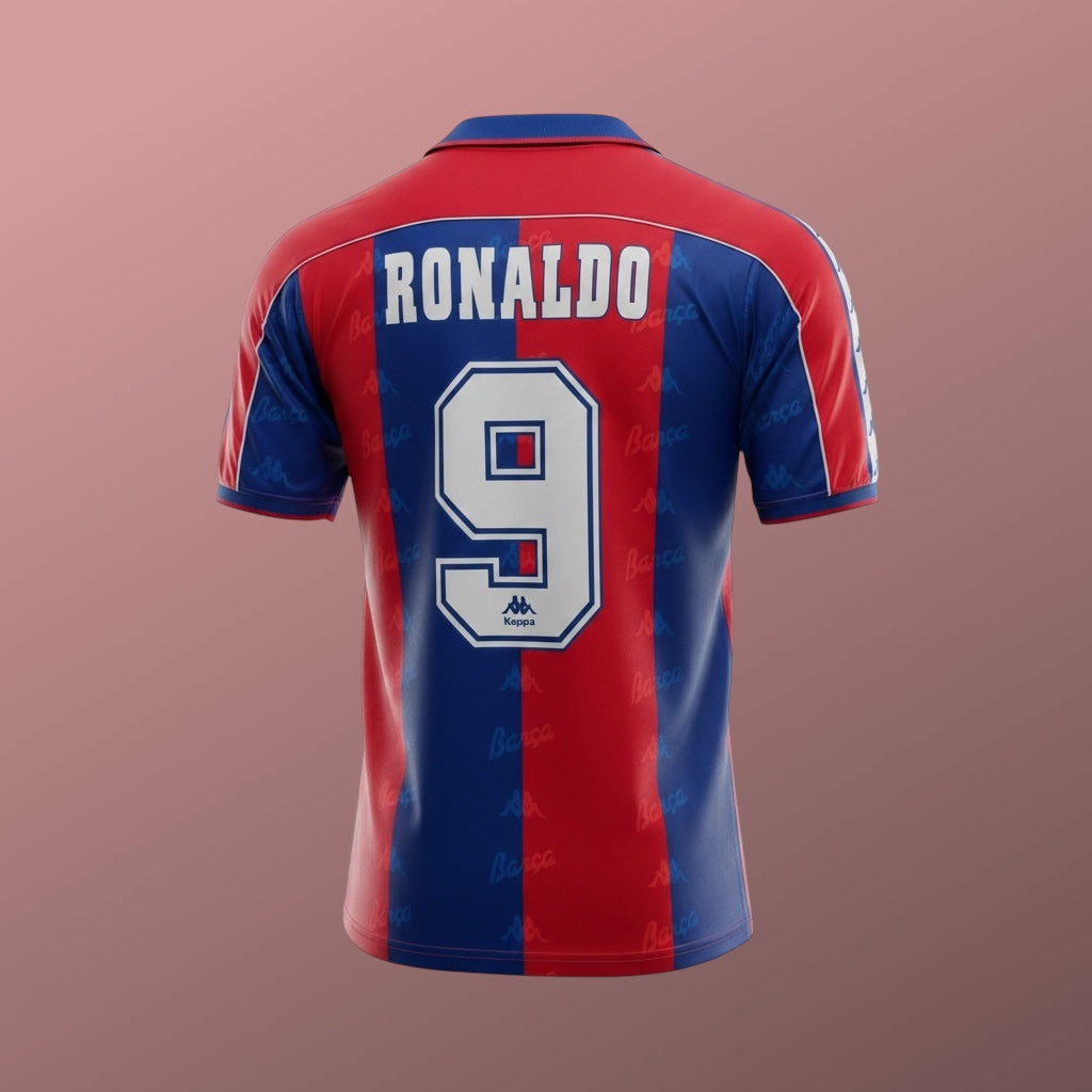 FC Barcelona 1996/97 home jersey, famously associated with Ronaldo Nazário (Ronaldo #9)